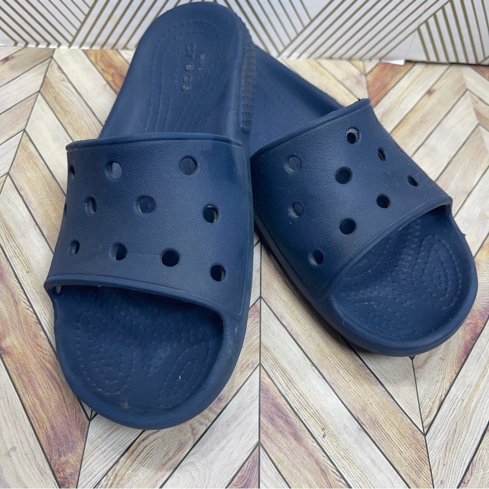 CROCS Navy iconic comfort rubber slides shoes‎ sandals size 1 kids youth sb4
